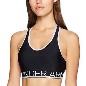 Under Armour Womens Mid Keyhole Sports‎ Bra Black White Logo Band Racerback